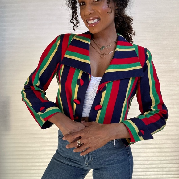 Jackets & Blazers - California designs by Dorothy Samuel Vintage Striped Multicolor Cropped Jacket